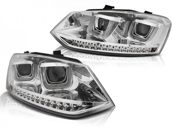 Scheinwerfer U-Tube LED Tagfahrlicht Optik für VW Polo 6R 6C Bj. 09-17 Chrom