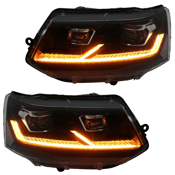 Voll LED Scheinwerfer Tagfahrlicht für VW T5 GP Facelift Bj. 10-15 Schwarz mit dynamischem LED Blink