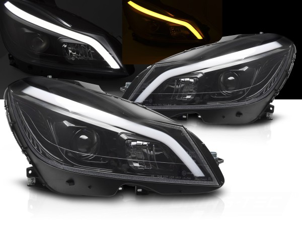Scheinwerfer LED Tagfahrlicht für Mercedes C-Klasse W204 Bj. 11-15 Schwarz Glanz