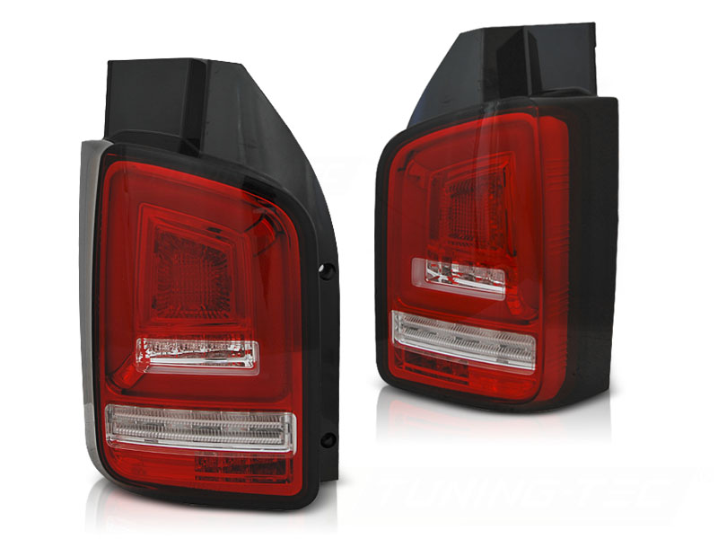 Voll LED Lightbar Rückleuchten für VW T6 Bj. 15-19 Rot/Chrom (Flügeltüren / Halogen)