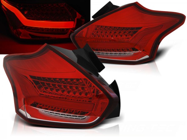 LED Lightbar Rückleuchten für Ford Focus MK3 Bj. 15-18 Rot/Chrom dynamischer Blinker