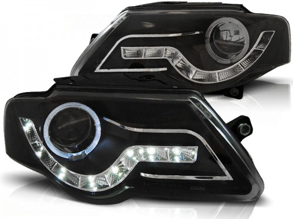 Scheinwerfer LED Tagfahrlicht Optik für VW Passat 3C B6 Bj. 05-10 Schwarz