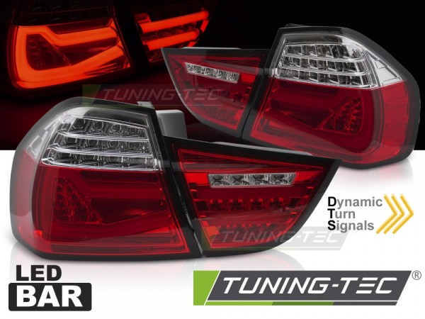 Voll LED Lightbar Rückleuchten für BMW E90 LCI Limo Bj. 08-12 Rot/Chrom