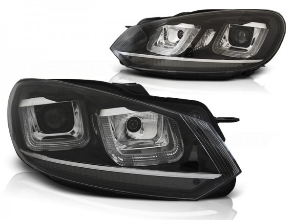 Scheinwerfer U-Tube LED Tagfahrlicht für VW Golf 6 Bj. 08-13 Schwarz Chrom Edition
