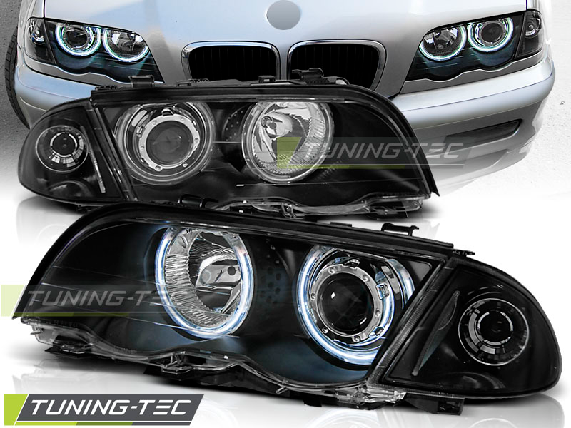 Scheinwerfer 3D Angel Eyes für BMW 3er E90 E91 Bj. 05-08 Schwarz