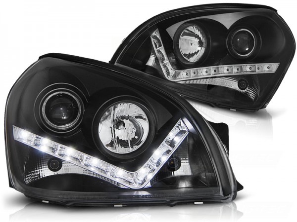 Scheinwerfer LED Tagfahrlicht Optik für Hyundai Tucson Bj. 04-10 Schwarz