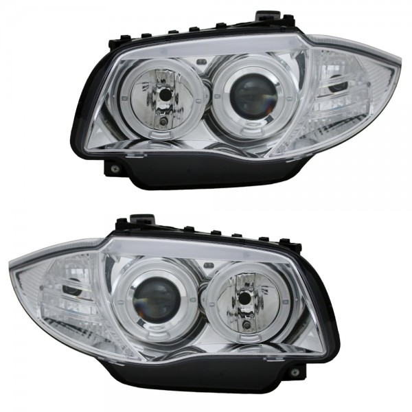 Scheinwerfer Angel Eyes für BMW 1er E81 E82 E87 E88 Bj. 04-11 Chrom