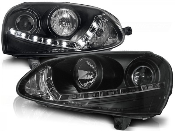 Scheinwerfer LED Tagfahrlicht Optik für VW Golf 5 Jetta 3 Bj. 03-10 Schwarz