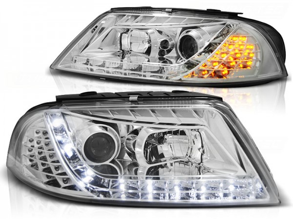 Scheinwerfer LED Tagfahrlicht Optik für VW Passat 3BG Bj. 00-05 Chrom mit LED Blinker