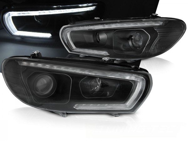 Scheinwerfer LED Tagfahrlicht für VW Scirocco 3 Bj. 14-17 Schwarz mit dynamischem Blinker