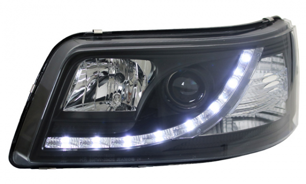 Scheinwerfer LED Tagfahrlicht Optik für VW T5 Bj. 03-09 Schwarz