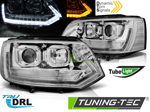 Scheinwerfer DRL LED Tagfahrlicht für VW T5 GP Facelift Bj. 10-15 Chrom im T6 Design