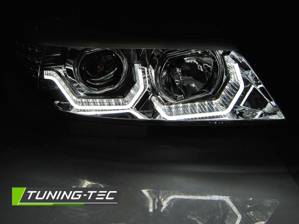 Scheinwerfer 3D Angel Eyes für BMW 3er E90 E91 Bj. 05-08 Chrom mit LED Blinker