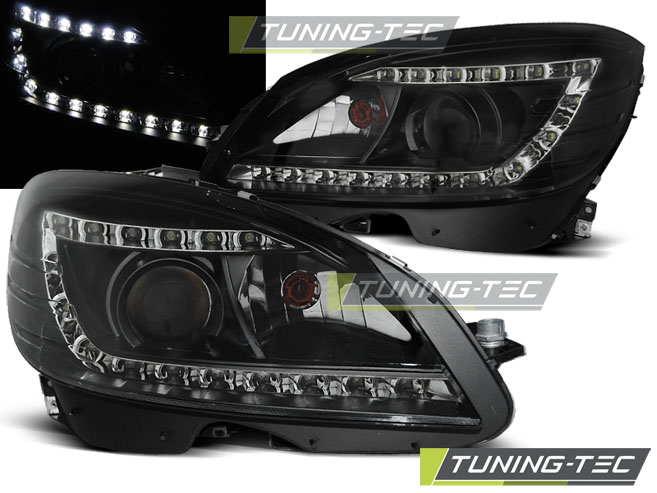 Scheinwerfer LED Tagfahrlicht Optik für Mercedes C-Klasse W204 Bj. 07-10 Schwarz