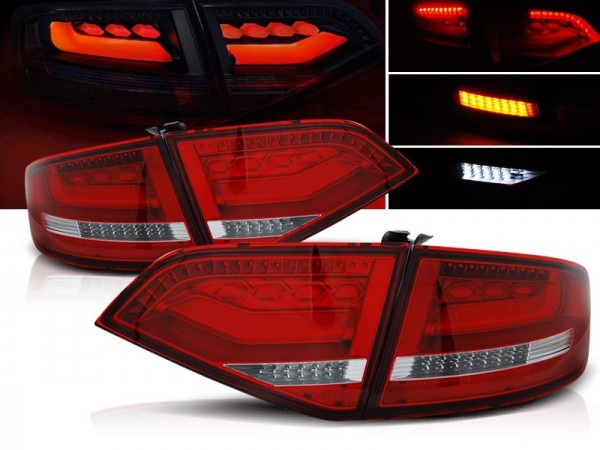 Voll LED Lightbar Rückleuchten für Audi A4 B8 (8K) Limo Bj. 08-11 Rot/Chrom