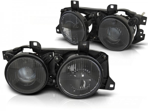 Scheinwerfer Klarglas für BMW 5er E34 7er E32 Bj. 86-95 Schwarz mit Fadenkreuz