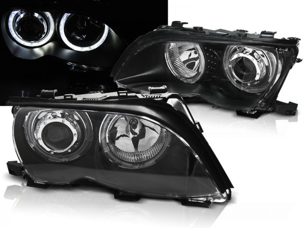 Scheinwerfer LED Angel Eyes für BMW 3er E46 Limo Touring Bj. 01-05 Schwarz