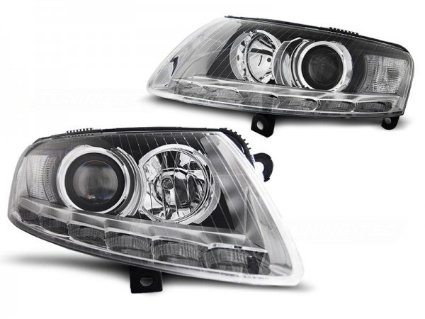 Xenon DRL LED Tagfahrlicht Scheinwerfer für Audi A6 C6 4F Bj. 04-08 Chrom