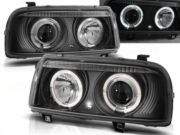 Scheinwerfer Angel Eyes für VW Vento Bj. 92-98 Schwarz