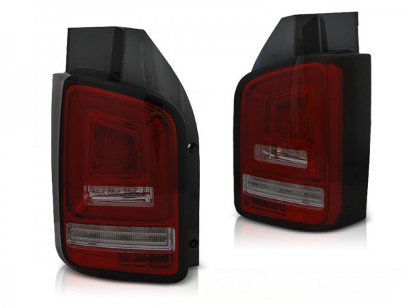Voll LED Lightbar Rückleuchten für VW T6 Bj. 15-19 Rot/Smoke (Flügeltüren / Halogen)