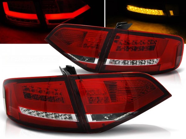 LED Lightbar Rückleuchten für Audi A4 B8 (8K) Limo Bj. 08-11 Rot/Chrom