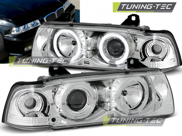Scheinwerfer Angel Eyes für BMW 3er E36 Limo Touring Bj. 90-99 Chrom