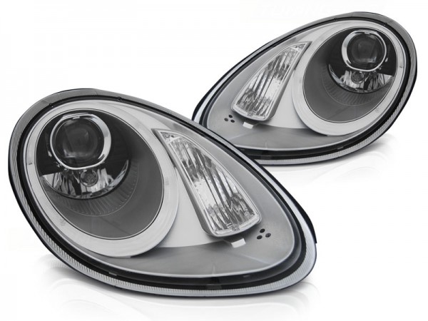 Xenon Scheinwerfer LED Tagfahrlicht Optik für Porsche Boxster 987 / Cayman 987c Chrom