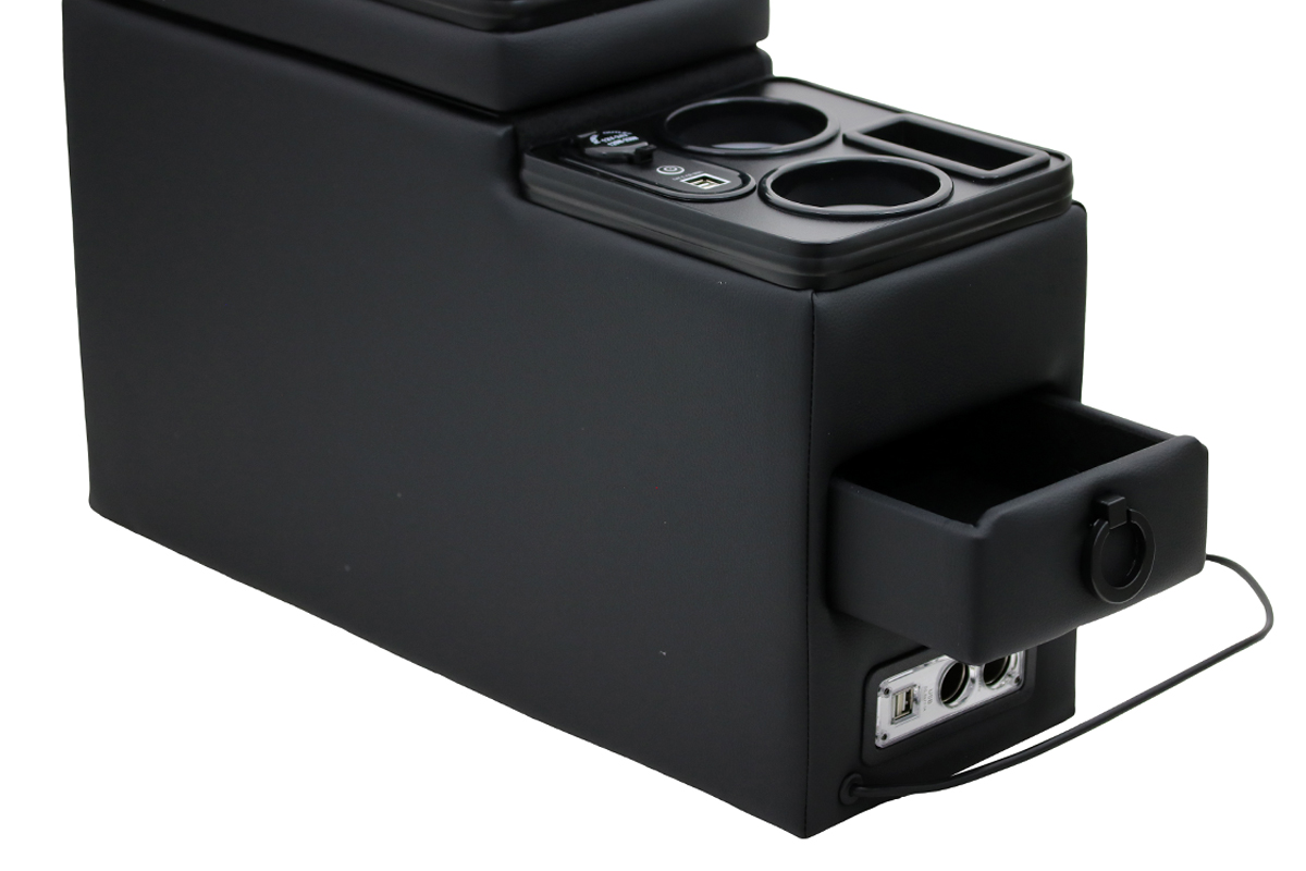 Upgrade USB Mittelkonsole Staufach für VW T3 mit LED Schwarz