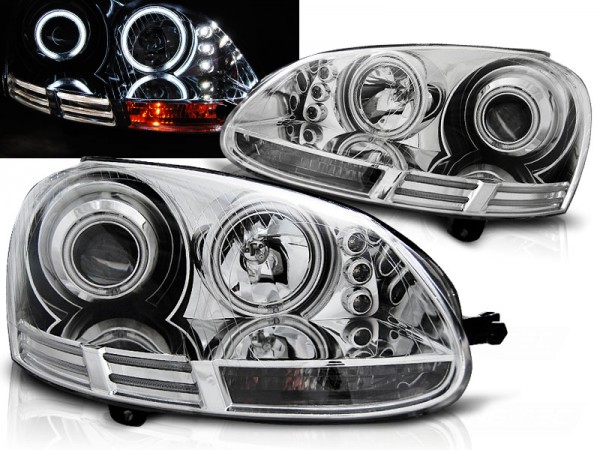 Scheinwerfer CCFL Angel Eyes für VW Golf 5 Jetta 3 Bj. 03-10 Chrom