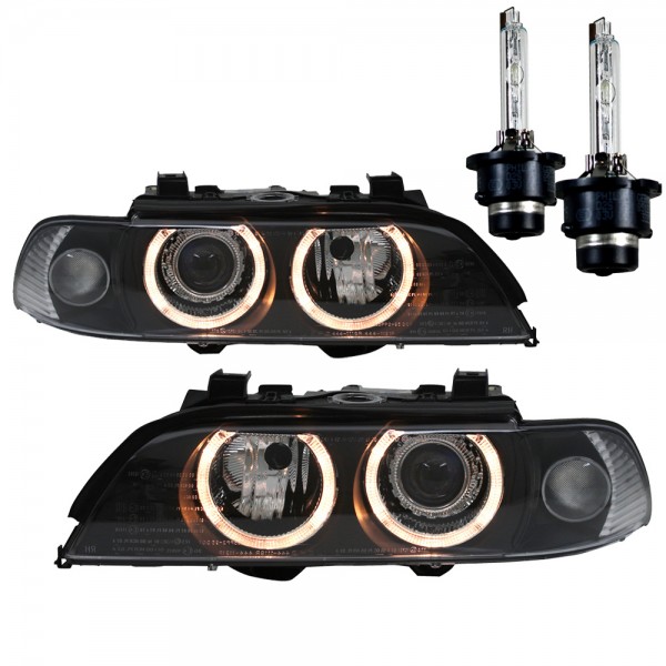 Xenon Scheinwerfer Angel Eyes für BMW 5er E39 Facelift Bj. 00-03 Schwarz