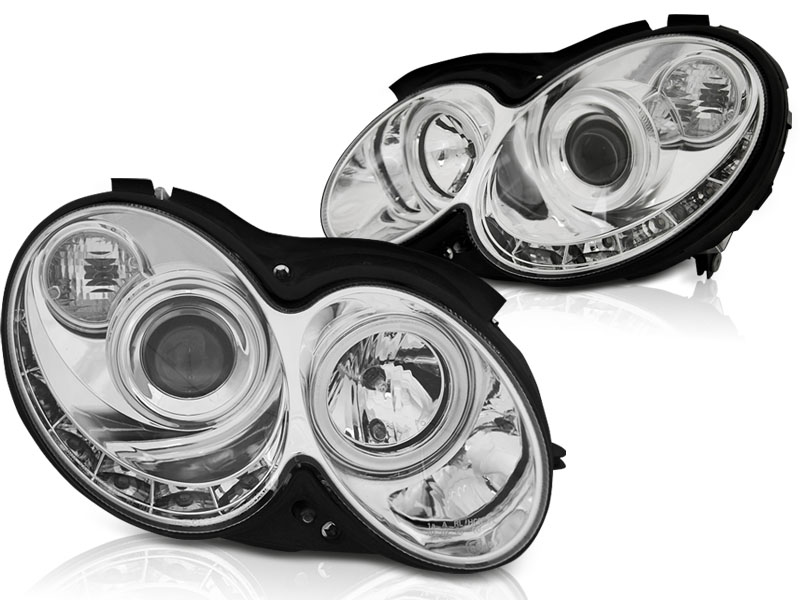 Scheinwerfer LED Tagfahrlicht Optik für Mercedes CLK W209 Bj. 03-10 Chrom, CLK (W209), Mercedes, Scheinwerfer
