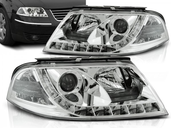 Scheinwerfer LED Tagfahrlicht Optik für VW Passat 3BG Bj. 00-05 Chrom
