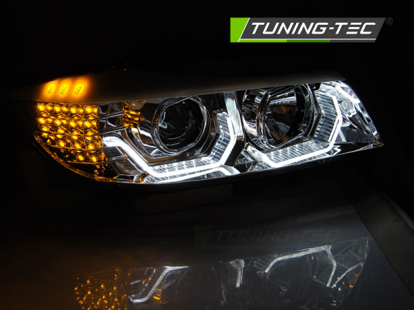 Scheinwerfer 3D Angel Eyes für BMW 3er E90 E91 Bj. 05-08 Chrom mit LED Blinker