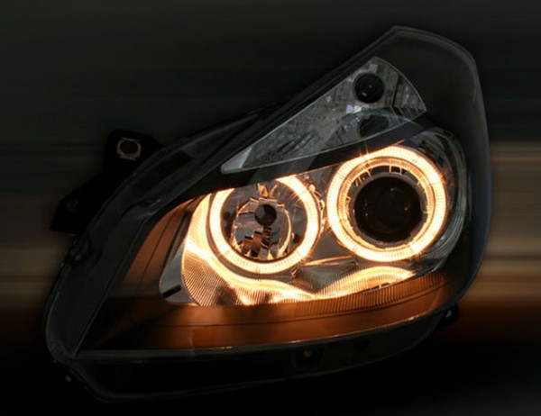 Scheinwerfer Angel Eyes für Renault Clio 3 Bj. 05-09 Schwarz
