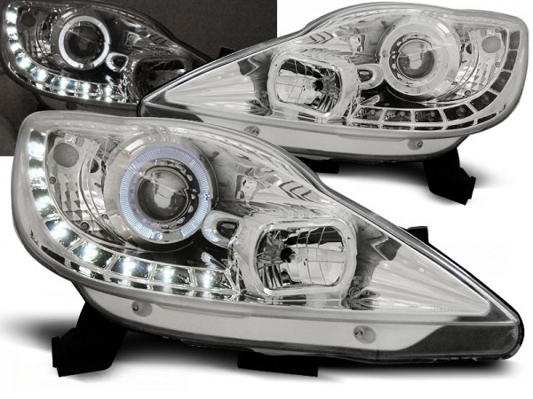 Scheinwerfer LED Tagfahrlicht Optik für Peugeot 107 Bj. 05-11 Chrom