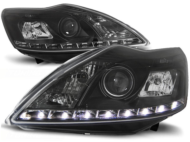 Scheinwerfer LED Tagfahrlicht Optik für Ford Focus MK2 Facelift Bj. 08-10 Schwarz