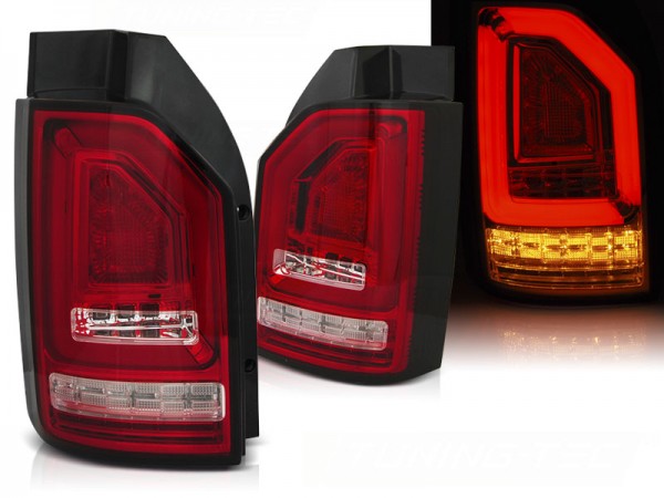 Voll LED Lightbar Rückleuchten für VW T6 Bj. 15-19 Rot/Chrom (Heckklappe / LED)
