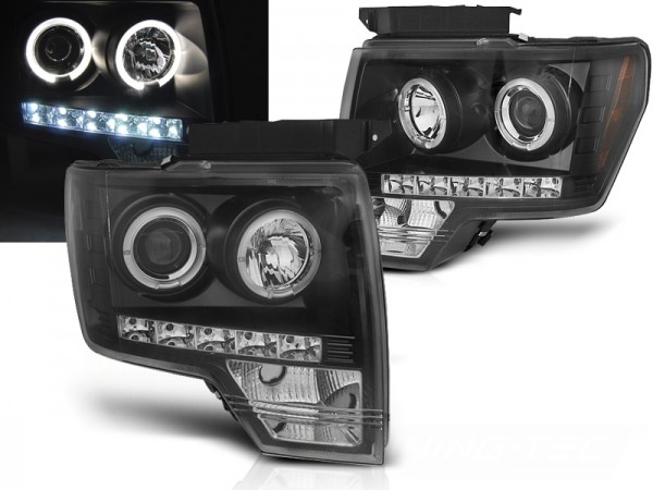 Scheinwerfer Angel Eyes für Ford F150 MK12 Bj. 08-14 Schwarz