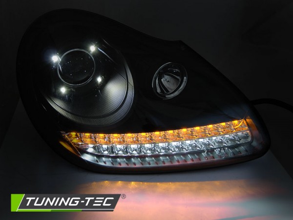 Xenon Scheinwerfer LED Tagfahrlicht Optik für Porsche Cayenne 955 Bj. 02-06 Schwarz