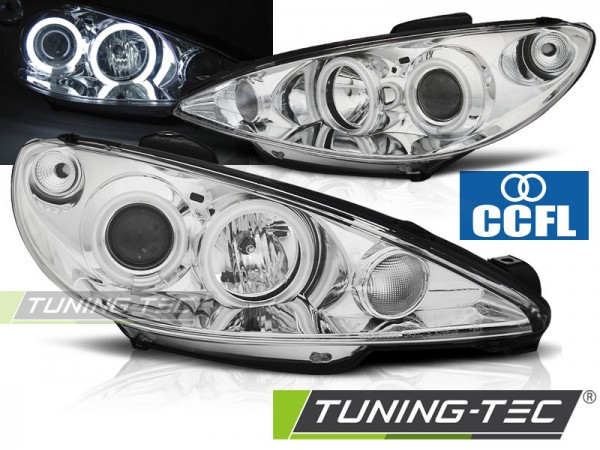 Scheinwerfer CCFL Angel Eyes für Peugeot 206 Bj. 98-06 Chrom