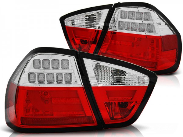 LED Lightbar Rückleuchten für BMW E90 Limo Bj. 05-08 Rot/Chrom