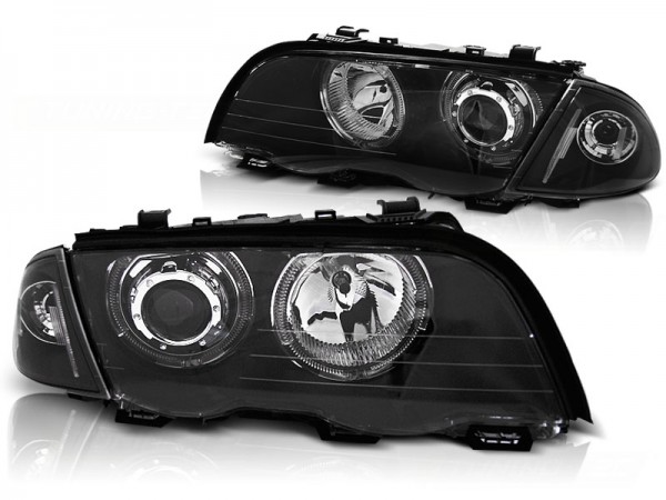 Scheinwerfer LED Angel Eyes für BMW 3er E46 Limo Touring Bj. 98-01 Schwarz