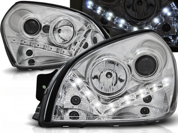 Scheinwerfer LED Tagfahrlicht Optik für Hyundai Tucson Bj. 04-10 Chrom
