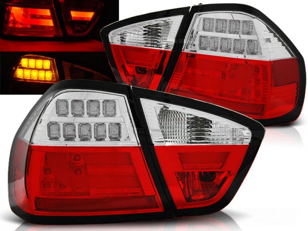 LED Lightbar Rückleuchten für BMW E90 Limo Bj. 05-08 Rot/Chrom