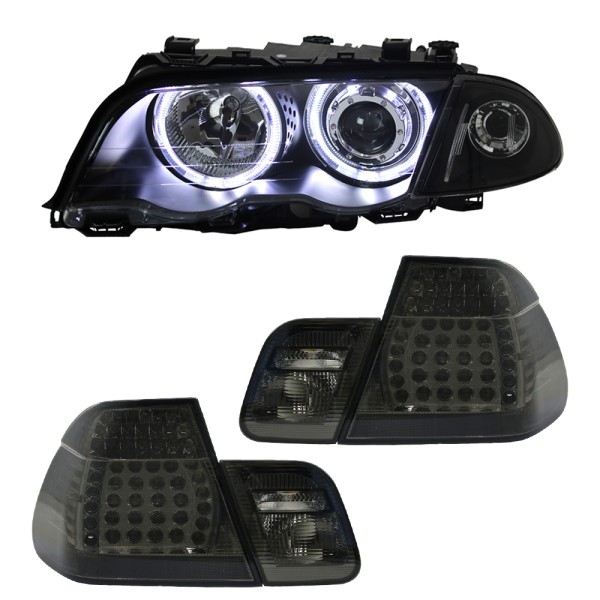 "Bundle 3" Scheinwerfer Angel Eyes + LED Rückleuchten für BMW E46 Limo Bj. 98-01