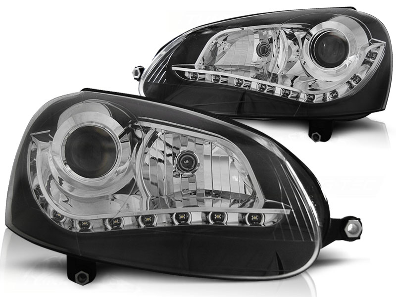 Scheinwerfer LED Tagfahrlicht Optik für VW Golf 5 Jetta 3 Bj. 03-10 Schwarz