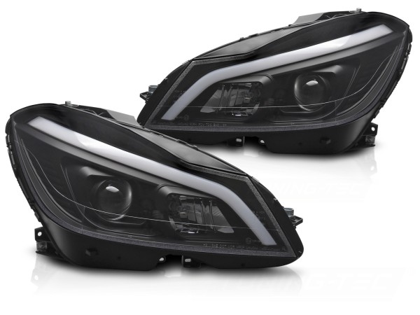 Scheinwerfer LED Tagfahrlicht für Mercedes C-Klasse W204 Bj. 11-15 Schwarz Matt