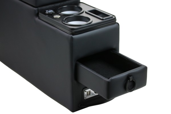 Black Edition USB Mittelkonsole Staufach für Mercedes Sprinter W906 mit LED Schwarz Glänzend