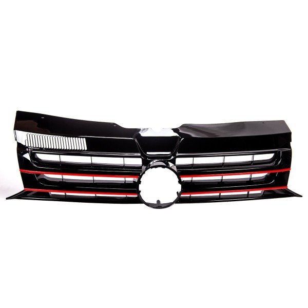 Kühlergrill mit Emblemhalter für VW T5 GP Bj. 2009-2015 Schwarz Glanz Rot