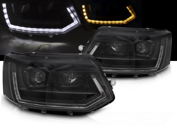 Voll LED Scheinwerfer Tagfahrlicht für VW T5 GP Facelift Bj. 10-15 Schwarz mit LED Blinker